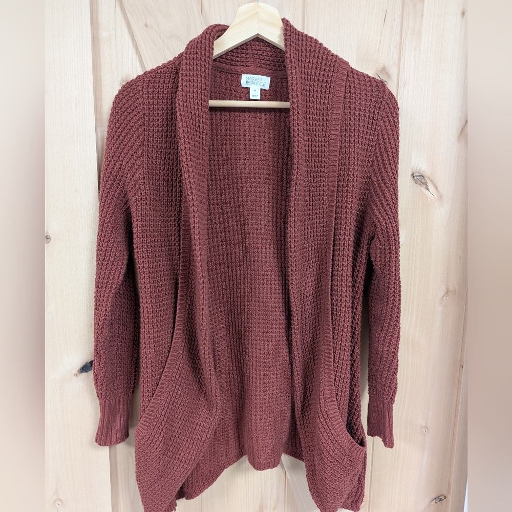 Market & Spruce Women's Textured Open-Front Cardigan - Rust - Size XS